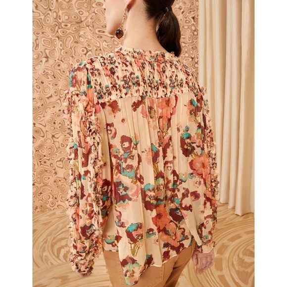 NWT Ulla Johnson Silk Ruffle Long-Sleeve Floral Andi Blouse - Picture 6 of 8